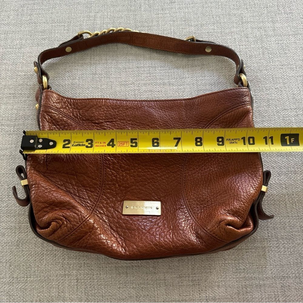 BRAHMIN Brown Pebble Leather Tote Purse Gold Chain Trim Chunky Hardware - Picture 8 of 10